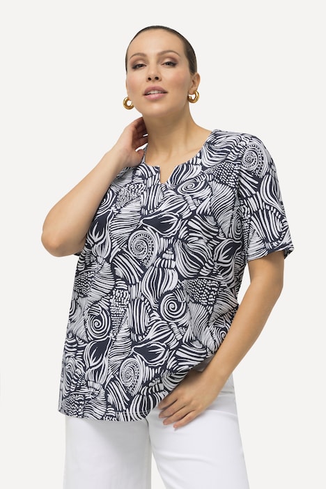 T-Shirt, Muscheln, A-Linie, Tunika-Ausschnitt, Halbarm