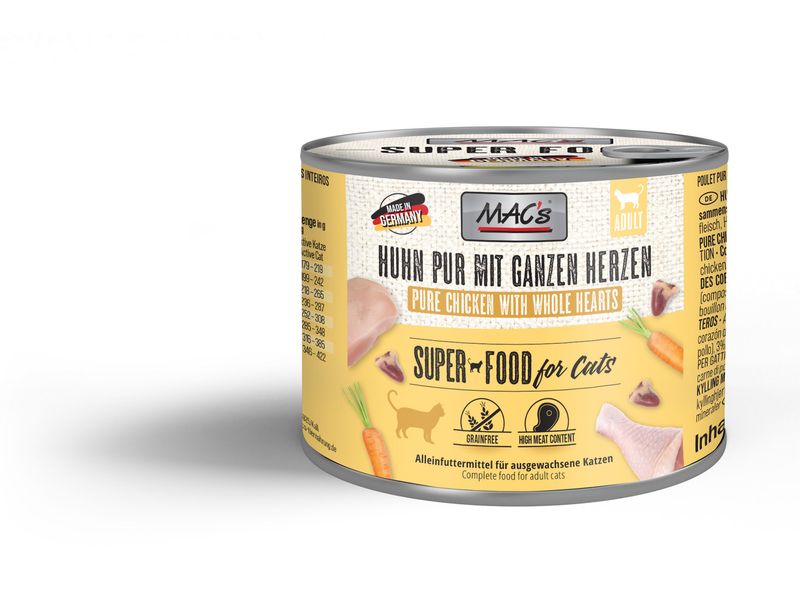 MAC's Nassfutter Huhn mit Geflügelherzen 200 g Alleinfuttermittel für ausgewachsene Katzen
