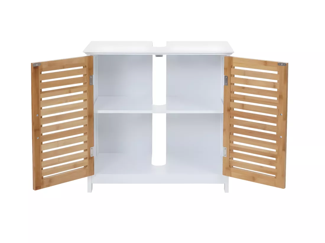 Meuble sous-lavabo MCW-B41, Meuble sous-vasque MCW-B41, bambou, blanc, 60x60x30cm