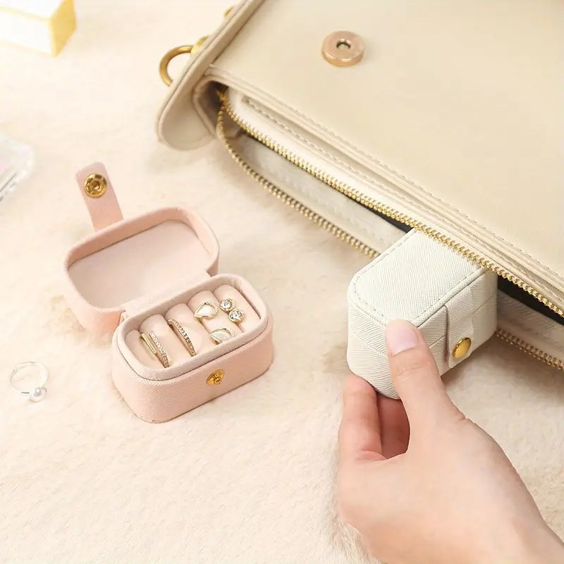 Mini Leder Schmuckschatulle Reise Aufbewahrungsbox Organizer für Ringe / Ohrringe - Rosa