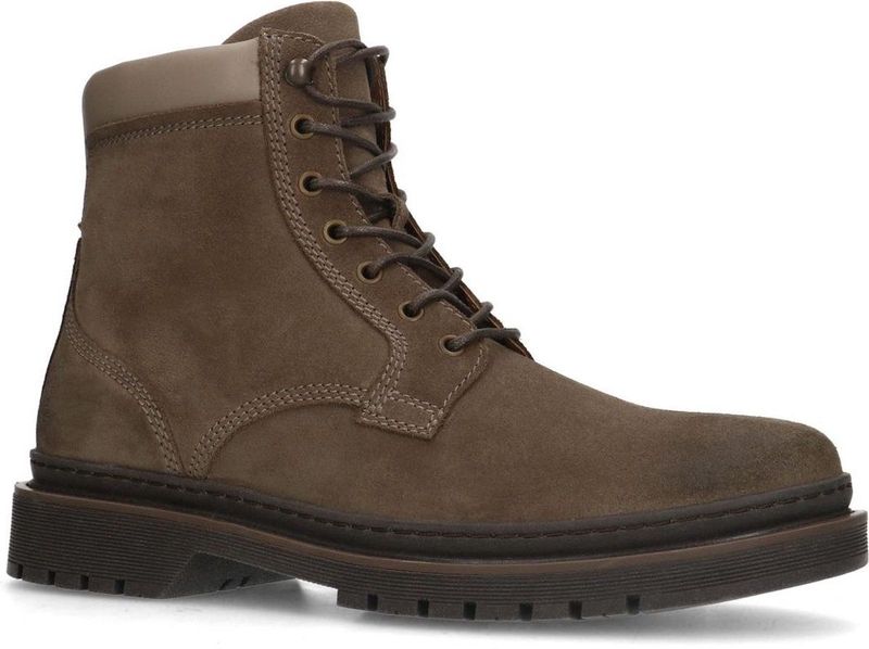 Manfield - Heren - Taupe Veterboots - Suède - Platte Hak 3 cm