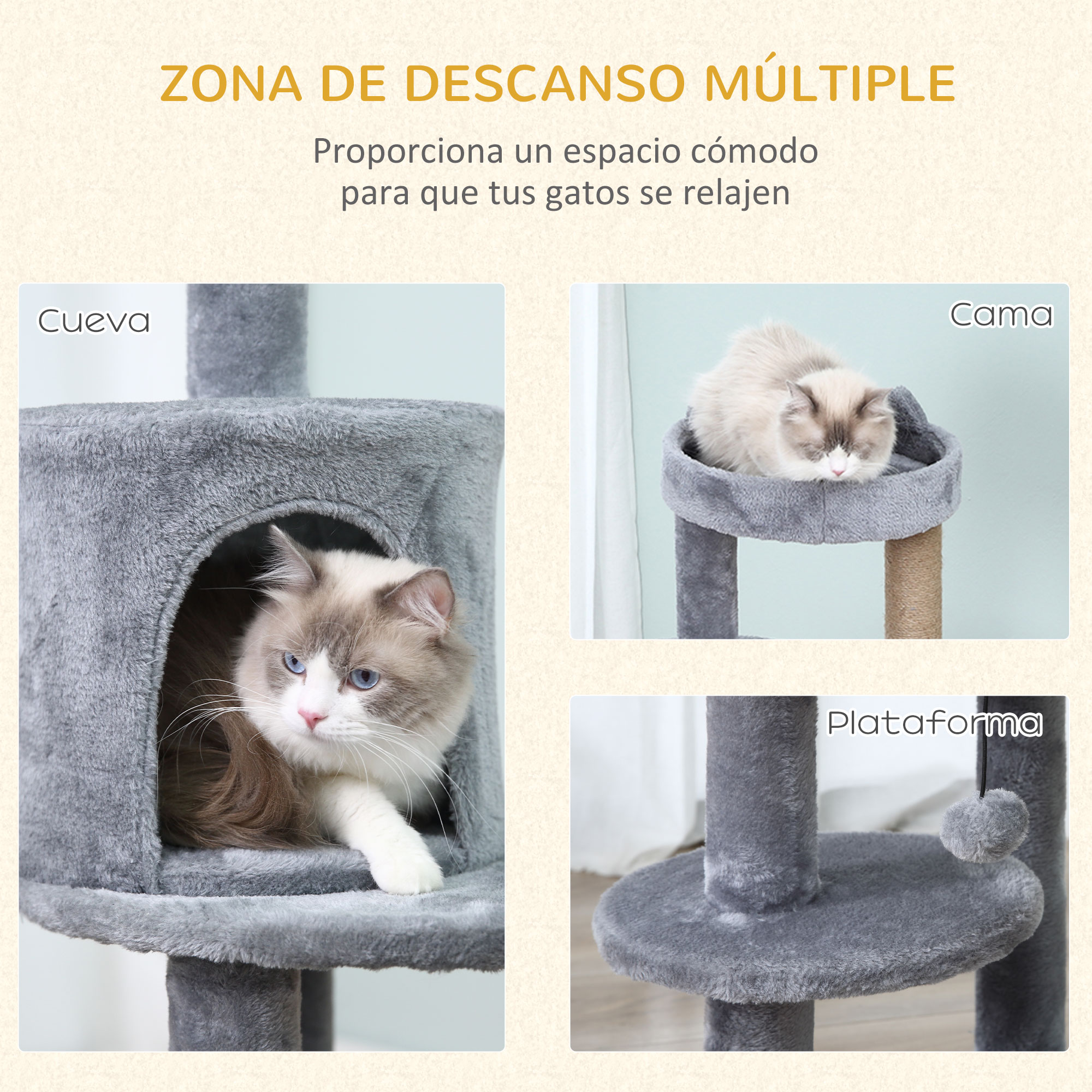 Árvore para gatos PawHut cinza