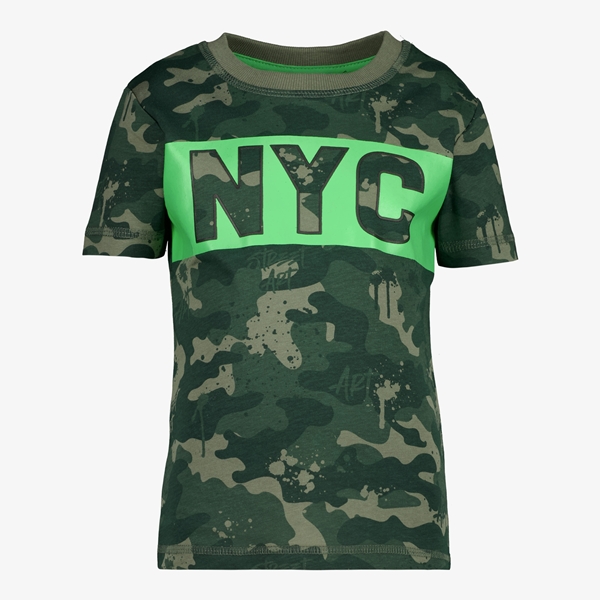 Unsigned jongens T-shirt groen met camouflageprint