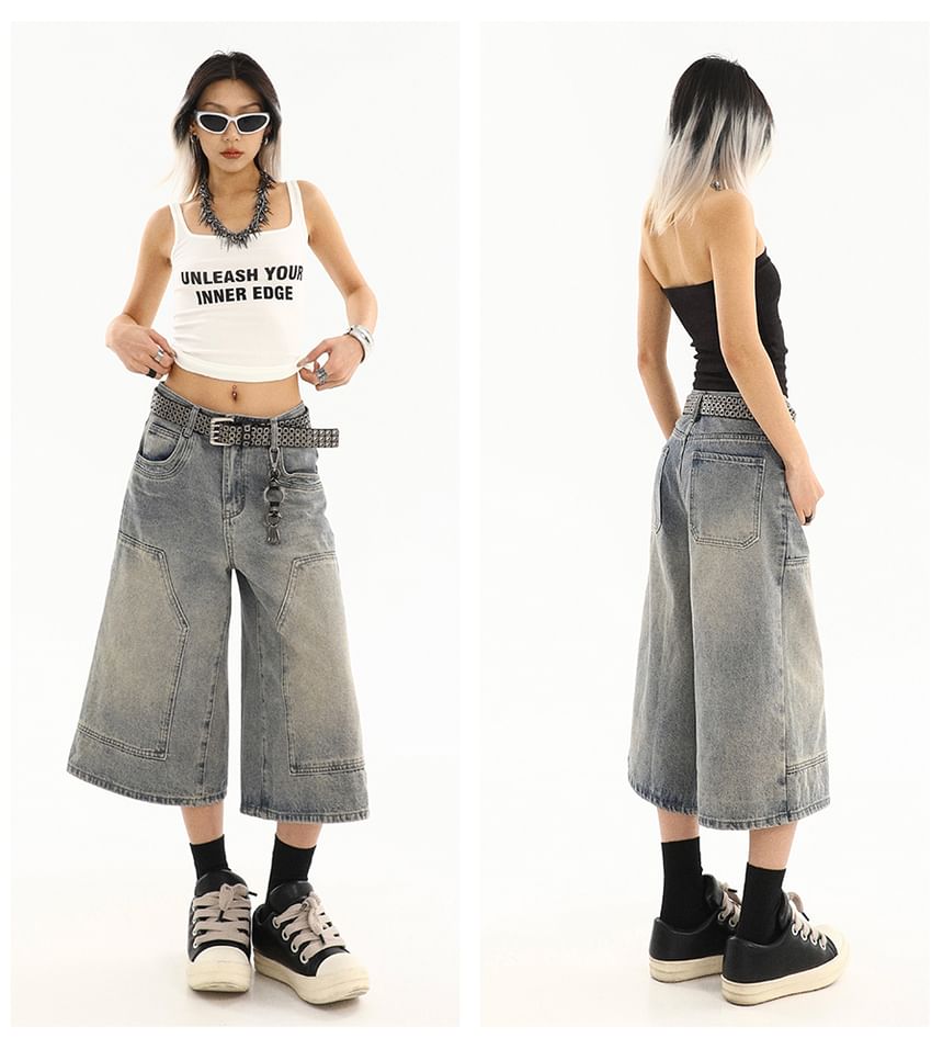 Elyou - Mid Rise Washed Capri Wijde Pijp Jorts