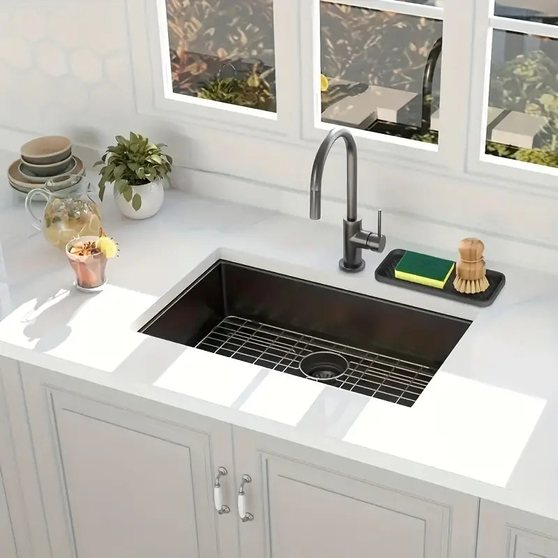 (23x9cm) Silikon Spülbecken Schwamm Unterlage Anti-Rutsch Lavabo Abtropfmatte für Küche / Badezimmer - Schwarz