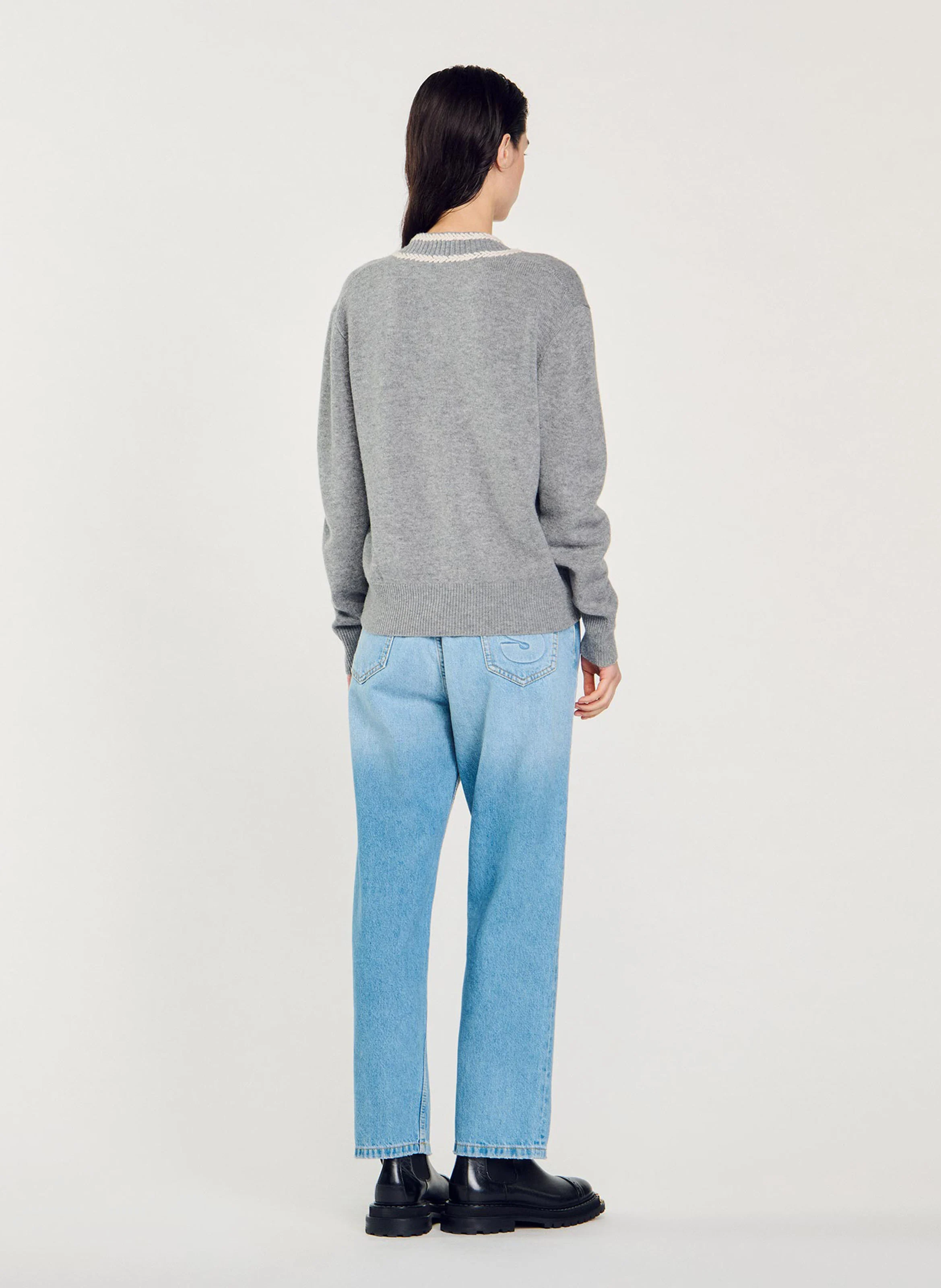 Pull col V en laine et cachemire | Gris