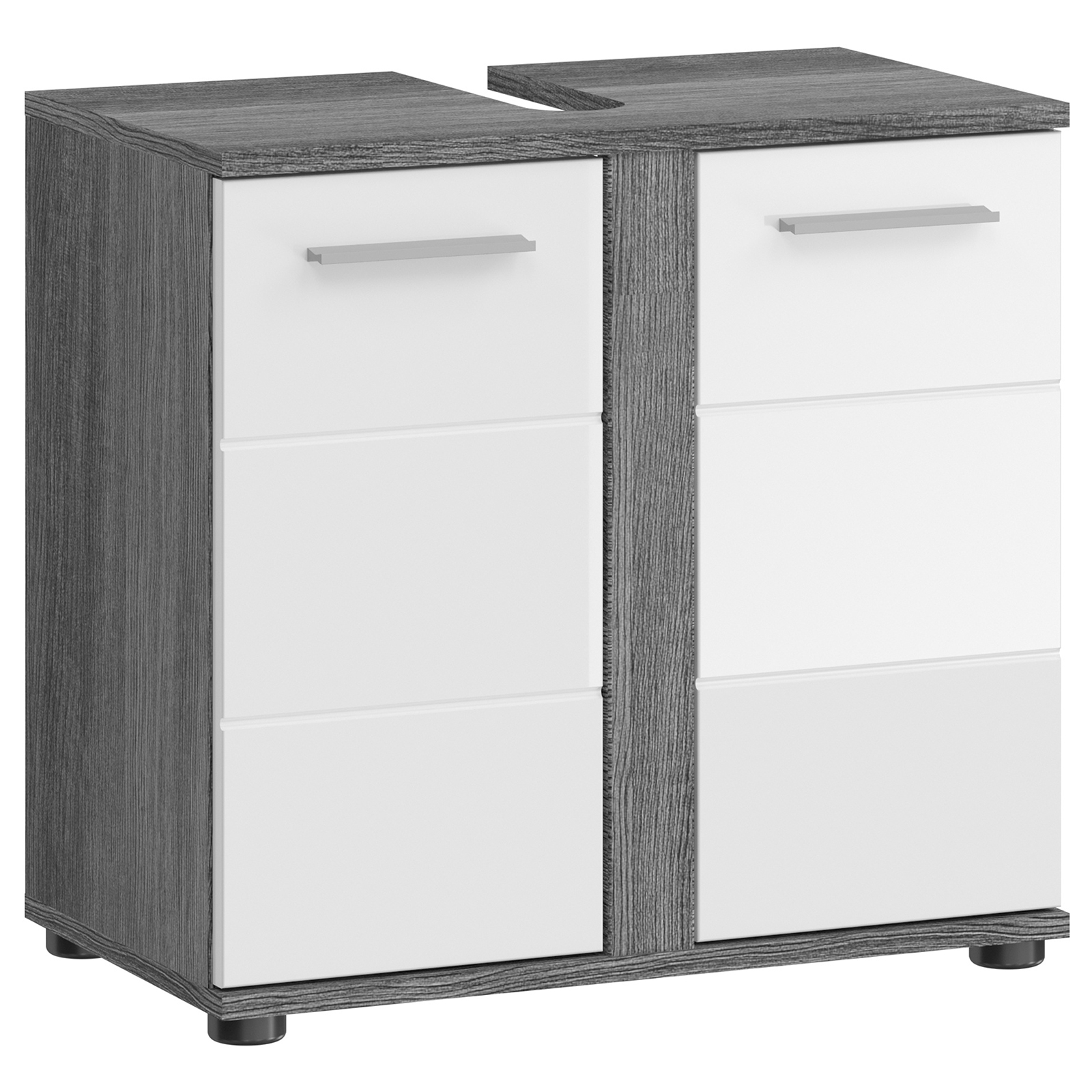 Waschbeckenunterschrank BLAKE - weiß Hochglanz - Rauchsilber - 60 cm