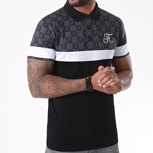 Polo Damier Tricolore Avec Broderie 381 Noir Gris