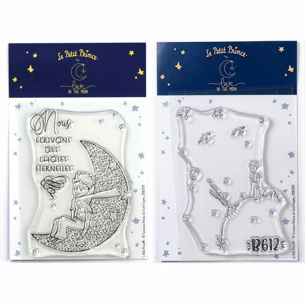 2 tampons transparents le petit prince lune et astéroïd