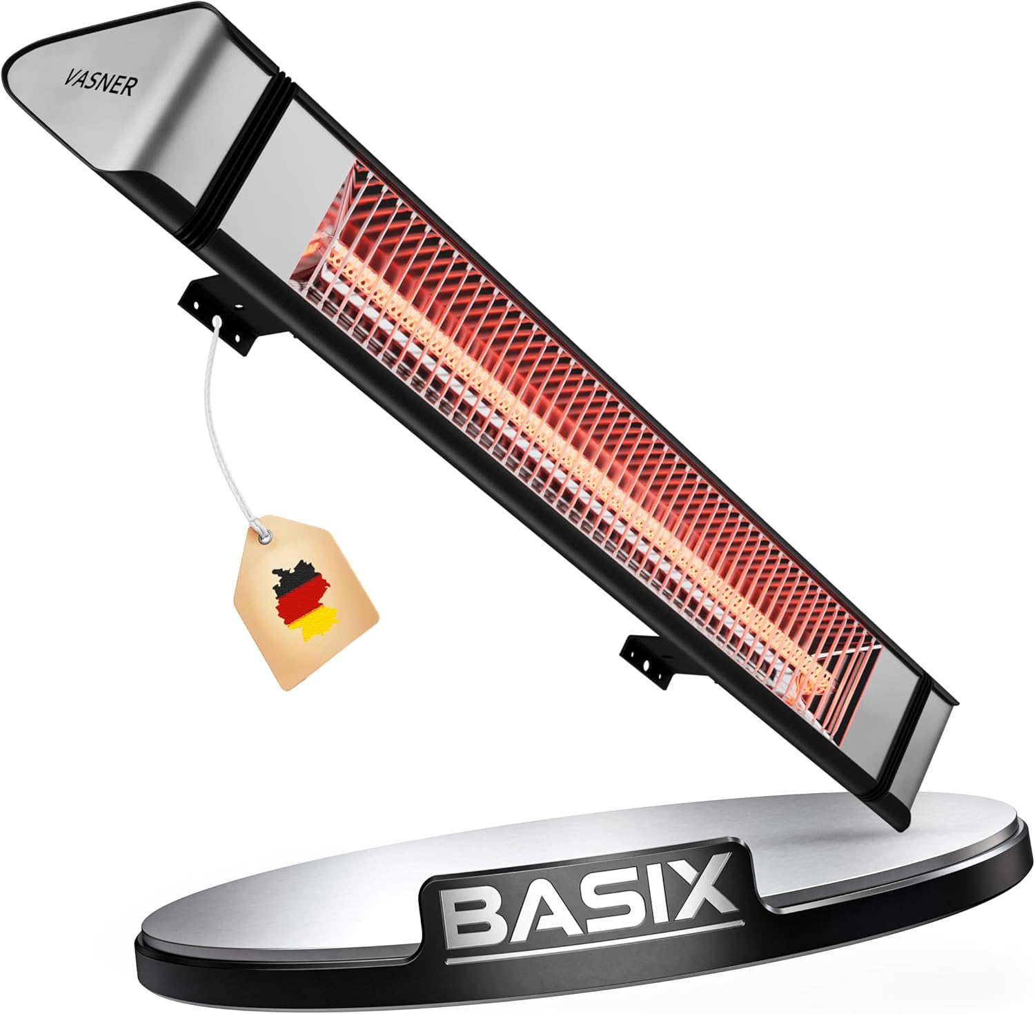 VASNER Teras 25 Basix – Elektrischer Terrassenstrahler mit 1 Heizstufe, 2500 Watt, Infrarot Heizstrahler für Outdoor, Infrarotstrahler Gastro/Terrasse, extern steuerbar (Schwarz)