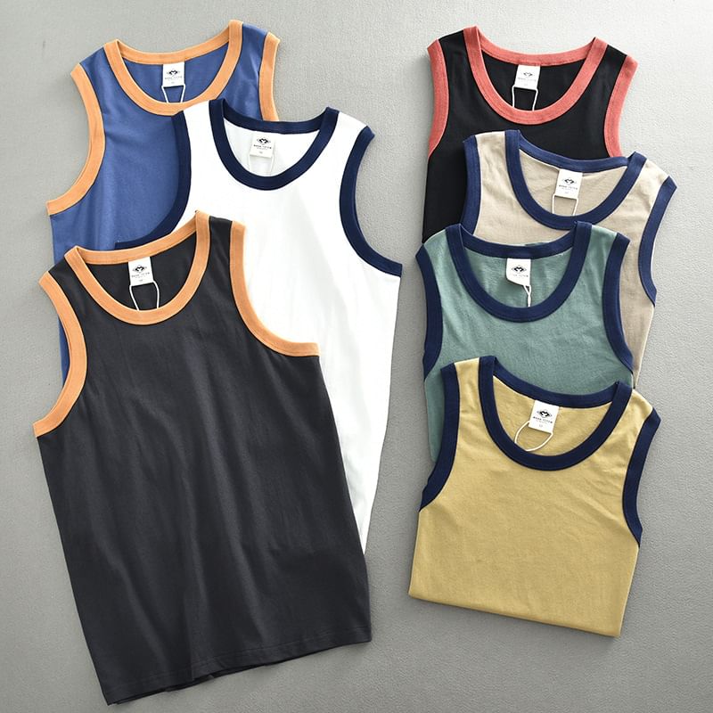 Gratis winkelen - Tanktop met ronde hals en contrasterende bies