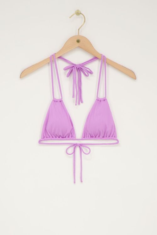 Lila bikini top triangel met dubbele bandjes en rib