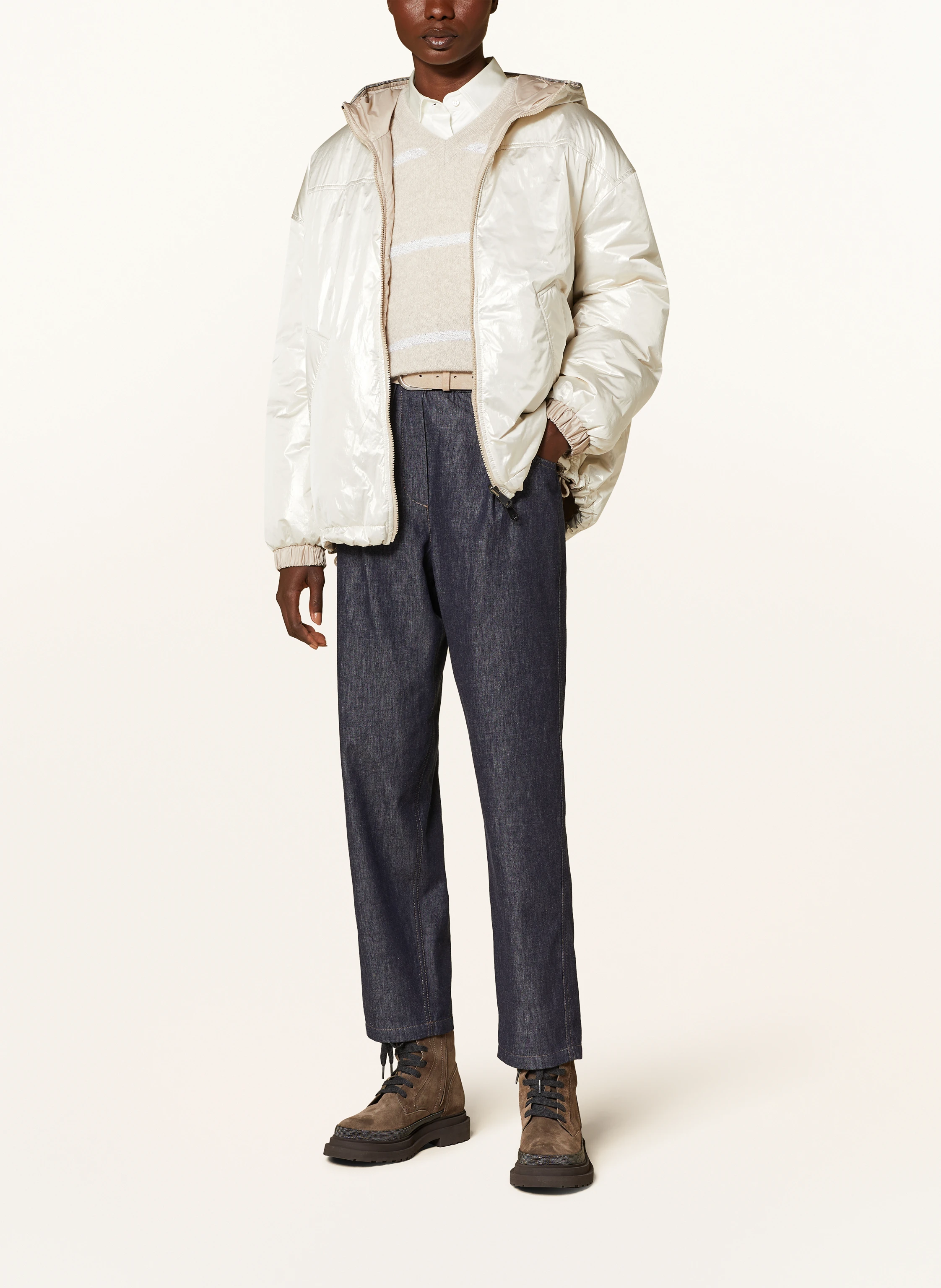 BRUNELLO CUCINELLI Daunenjacke zum Wenden mit Glitzergarn und Schmucksteinen