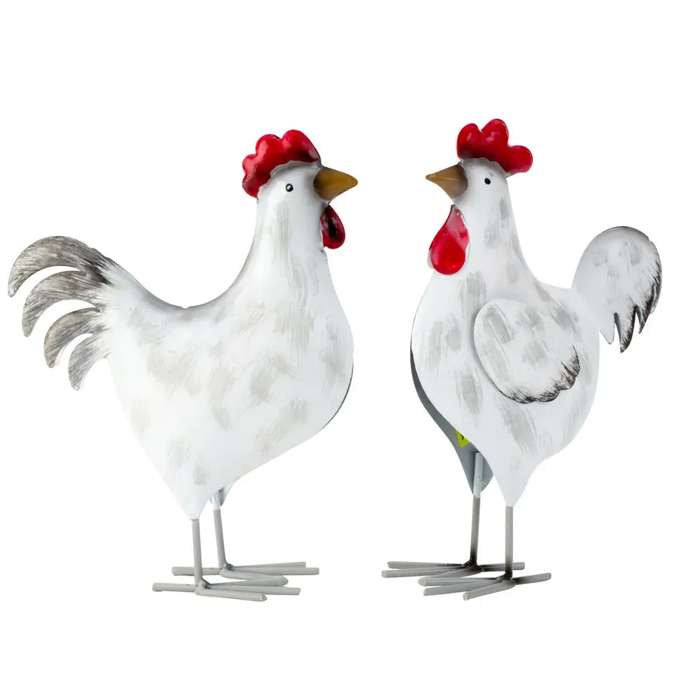 Tuin decoratie dieren/vogel beeldje - Kip/Haan - 21 cm - metaal