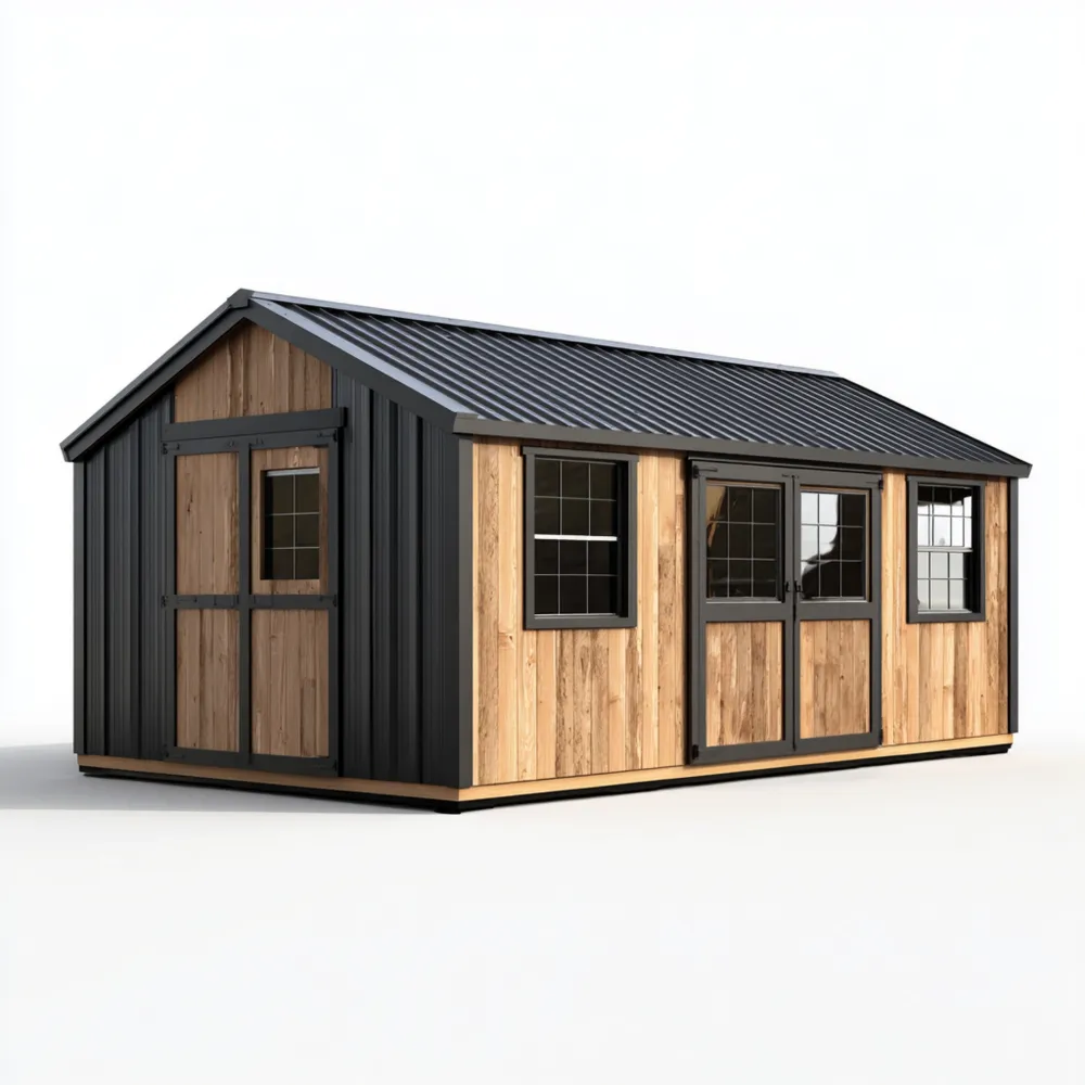 Moderner Geräteschuppen aus Holz und Stahl 5x3x2,5 m - Schwarz/Natur