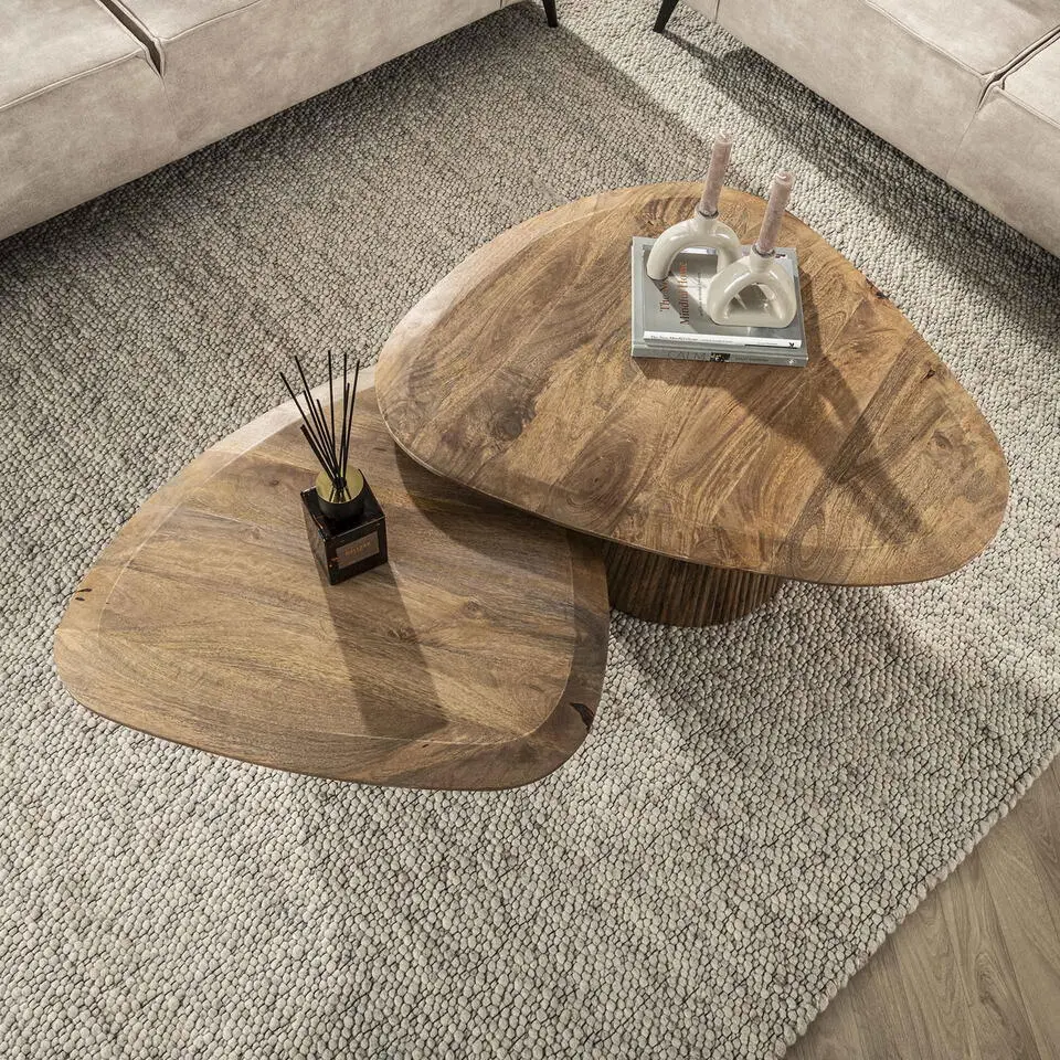 Salontafel Naturel Mangohout - Set van 2 - 93x72x43cm - Wave