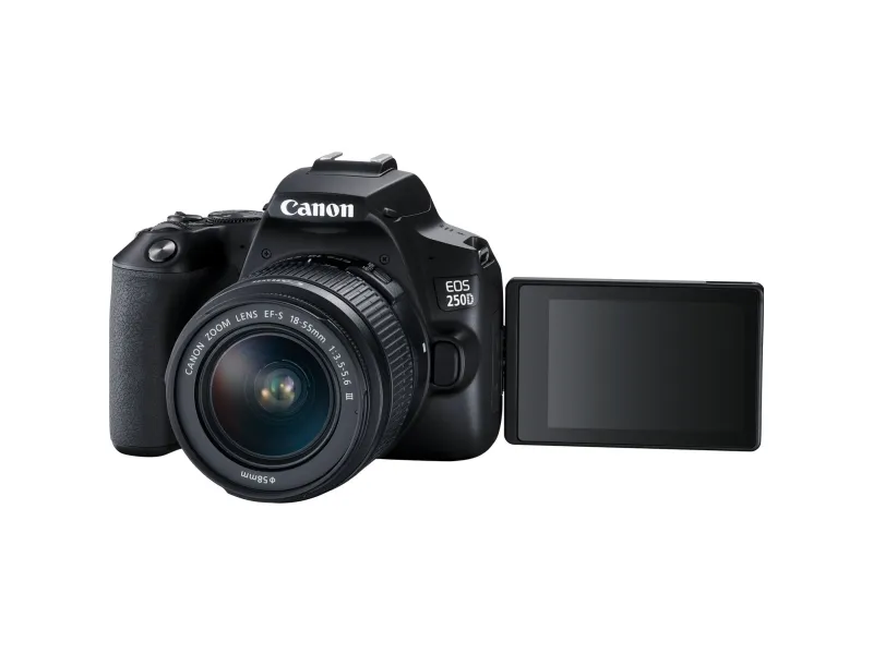 Canon EOS 250D - Digitalkamera - SLR - 24.1 MP - APS-C - 4K / 25 fps - 3x optisk zoom EF-S 18-55 mm III objektiv - Wi-Fi, Bluetooth - sort