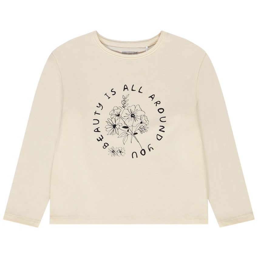 T-shirt manches longues print floral pour fille - Ecru