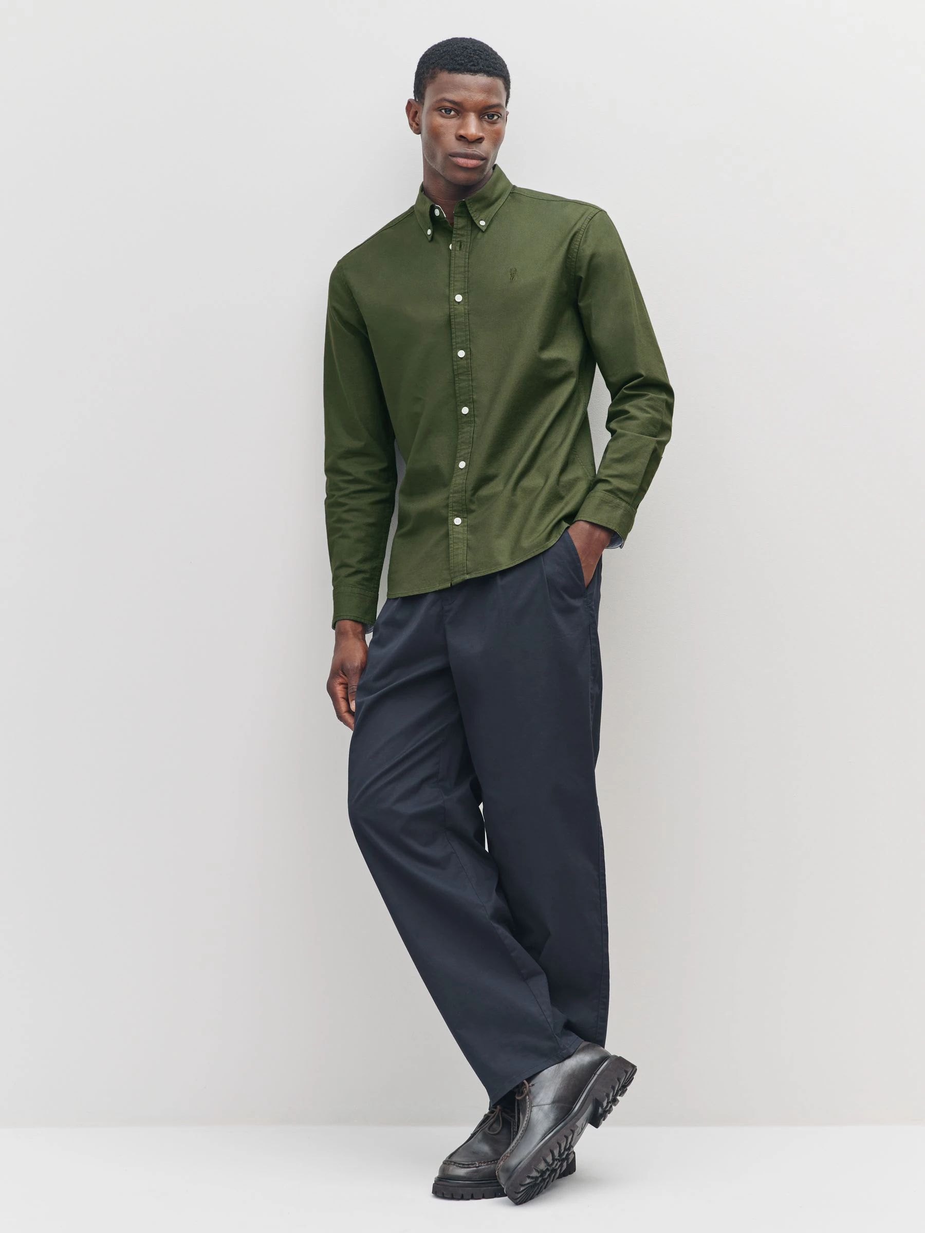 Donkergroen - Slim Fit - Oxford-hemd met lange mouwen