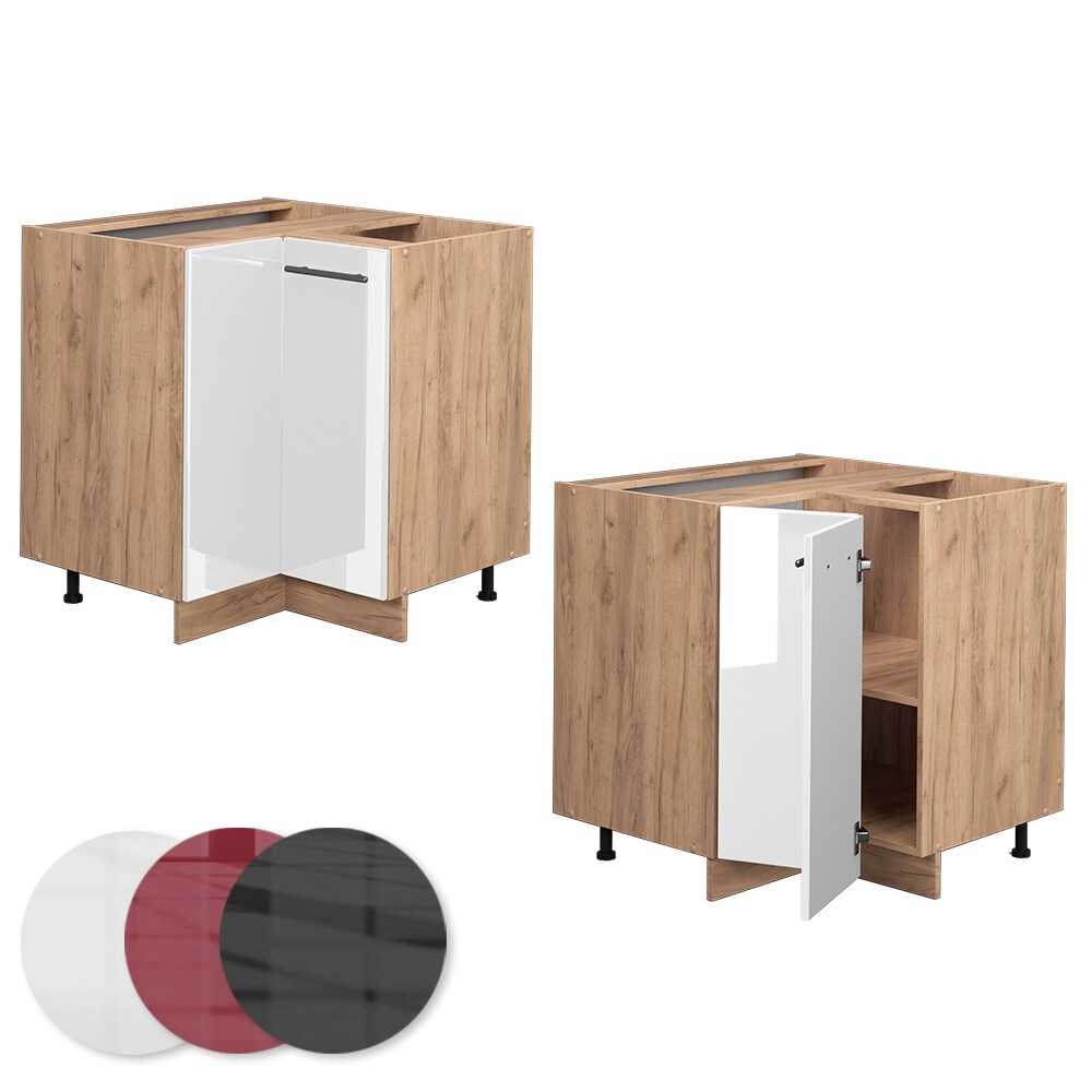 Vicco Eckunterschrank Küchenschrank Küchenmöbel Fame-Line Eiche Weiß modern 87 cm Küche Eckküche Einbauküche Doppel-Drehtür Einlegeboden Blende Küchenzeile Hochglanz
