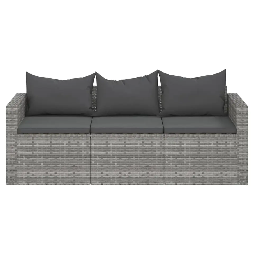 vidaXL - Tuinbank 3-zits - Grijs - Poly rattan - Met kussens
