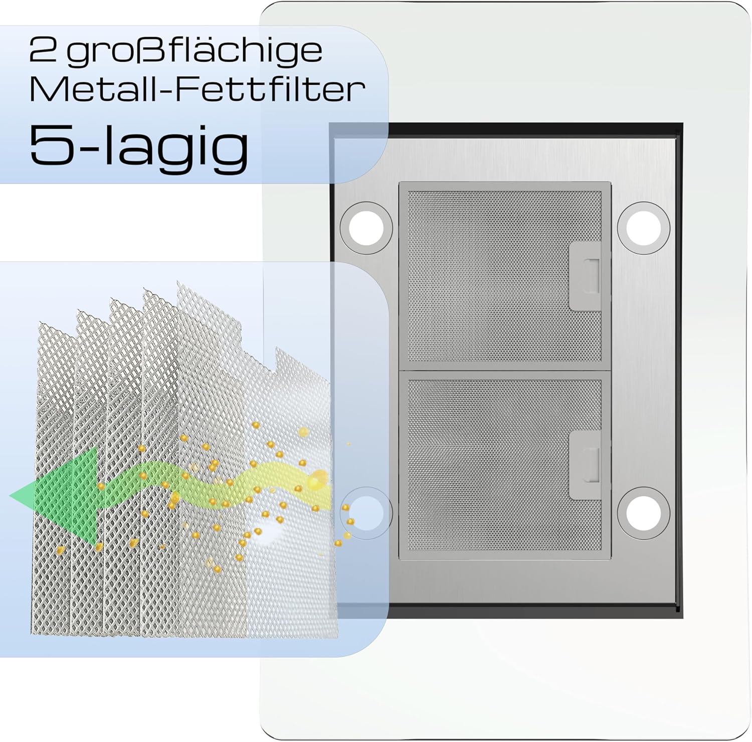 NEG Insel-Dunstabzugshaube NEG38-AT2 Abluft und Umluft, 90cm, 830 m³/h, Edelstahl, 2 Power-Stufen, Nachlauffunktion