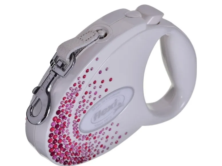FLEXI Glam Splash Pink with Swarovski crystals M - Fleksibel hundesnor - 5 m - hvid
