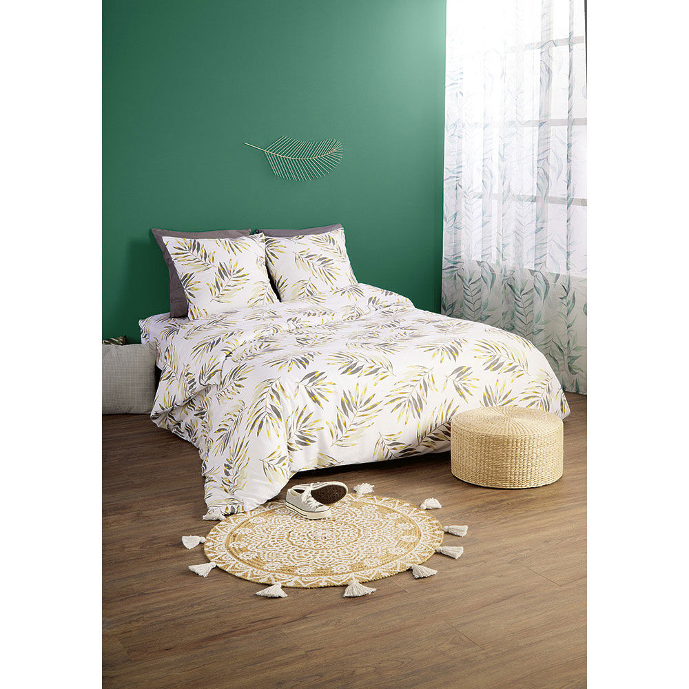 Tapis rond à franges jute naturel motif rosace blanc