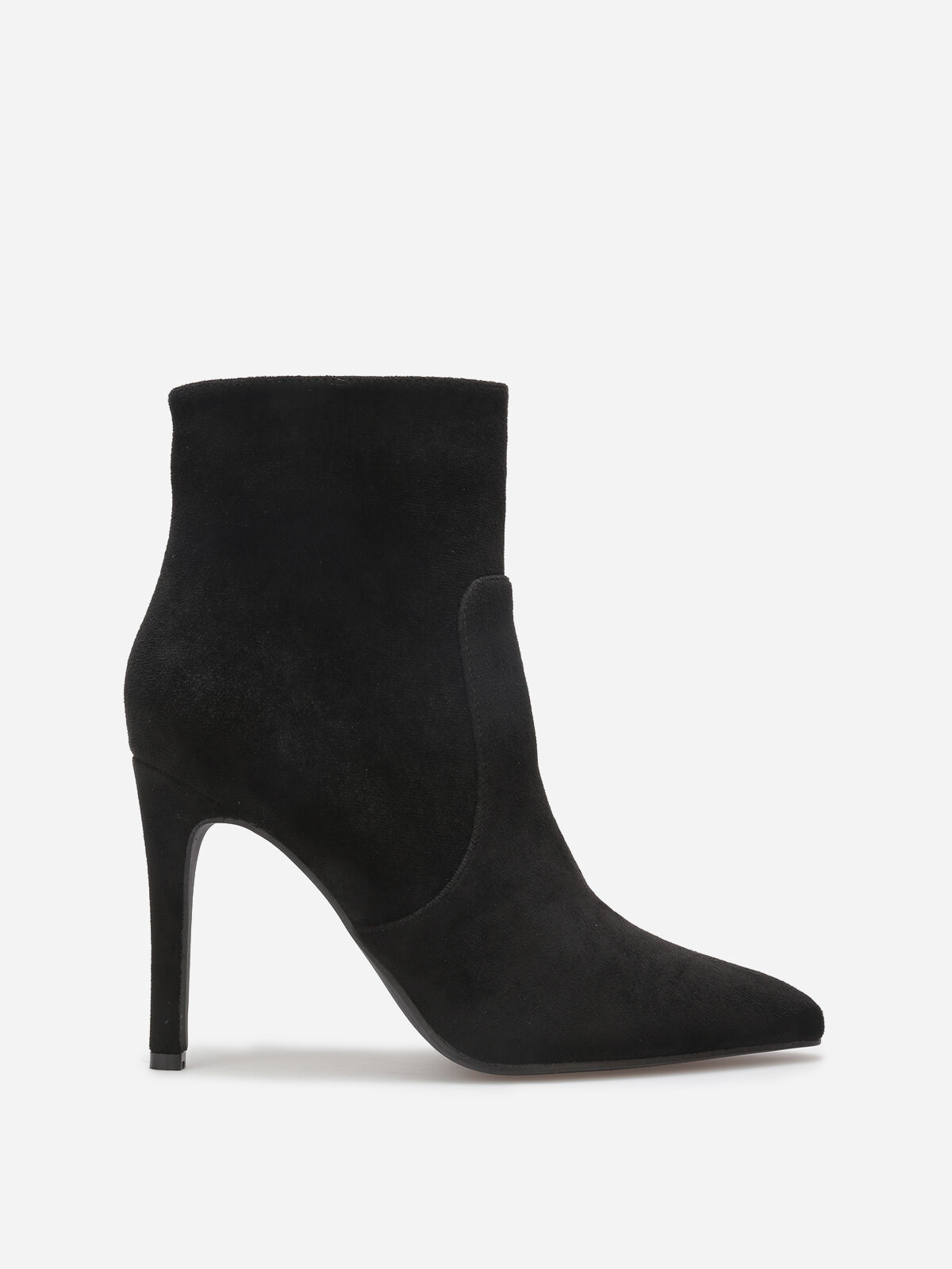 Bottines pointues en suédine à talon aiguille- Noir