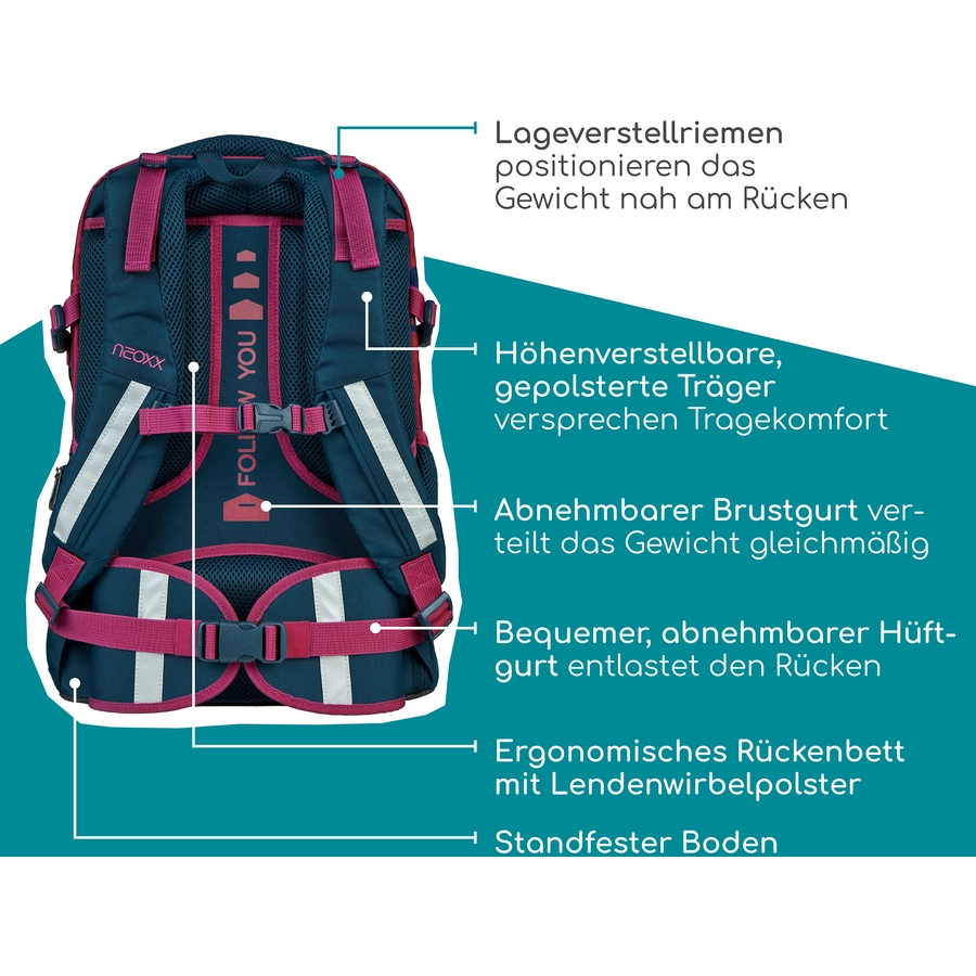 neoxx Active Pro Schulrucksack aus recycelten PET-Flaschen, lila blau