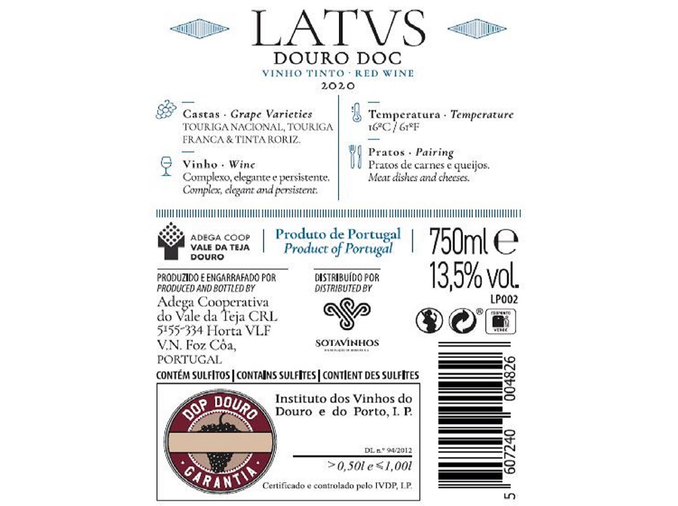 VINHO TINTO LATUS DOURO 0.75L