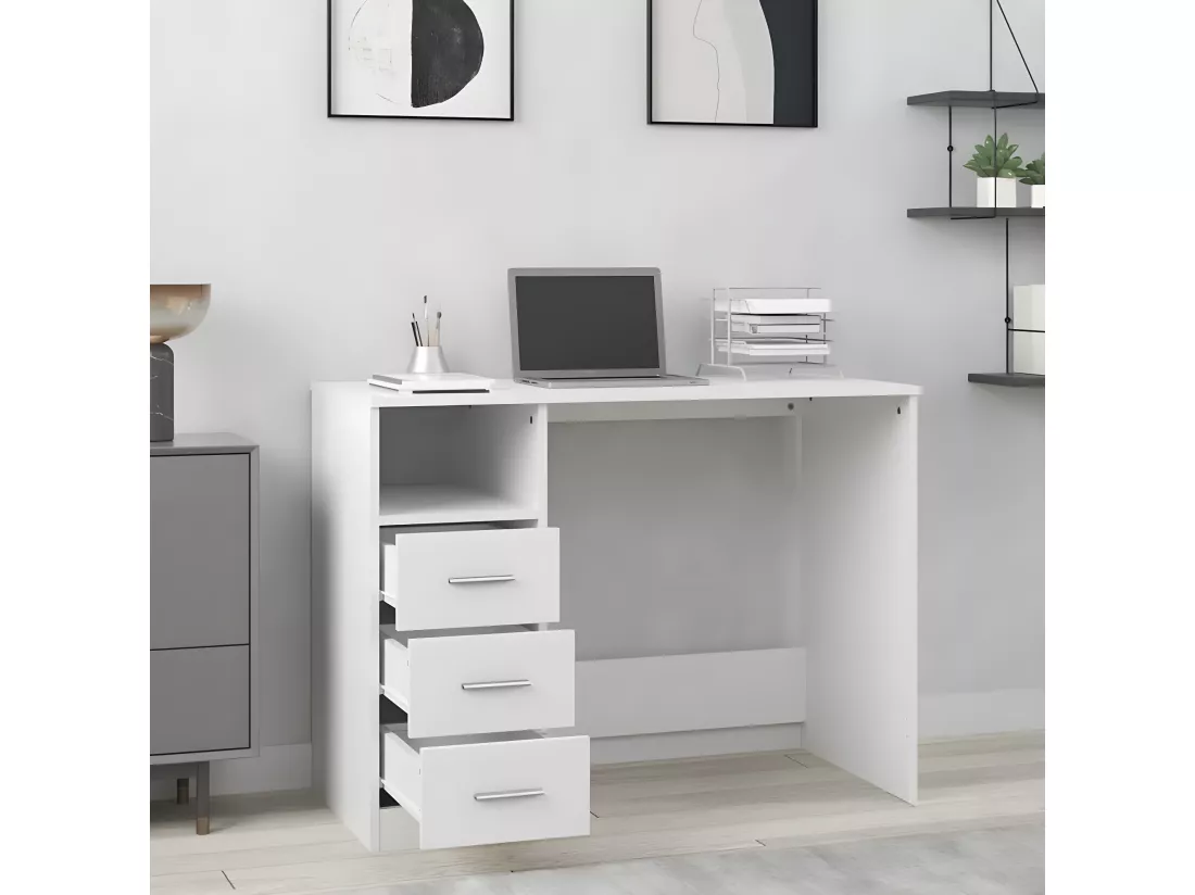 Bureau avec tiroirs Blanc 102x50x76 cm Bois d'ingénierie