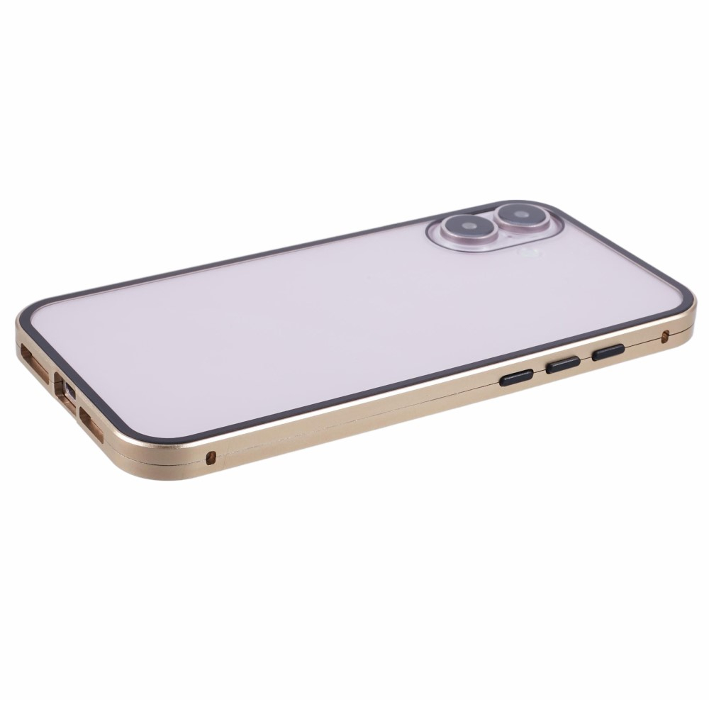 iPhone 16 Magnetische Alu Schutzhülle mit Panzer Glas Backcover   Displayschutz (Magnet-Technologie) - Gold