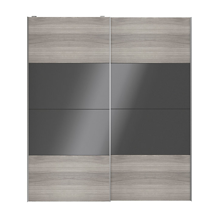 Portes de placard coulissantes 2 vantaux panneaux anthracite brillants et effet chêne grisé GoodHome Atomia H. 225 x L. 200 x ép. 5,5 cm