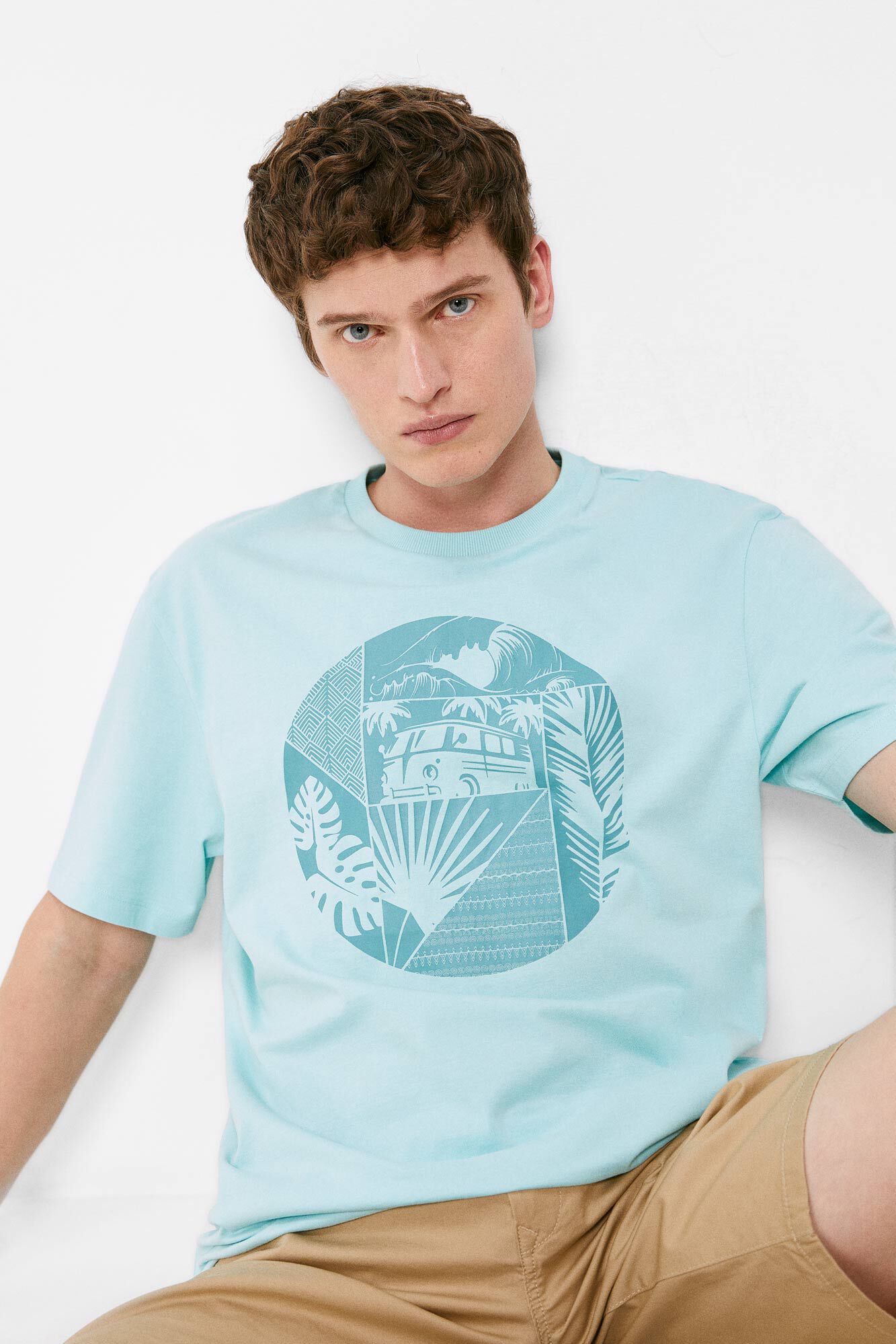 Camiseta geométrica Van - estampa turquesa