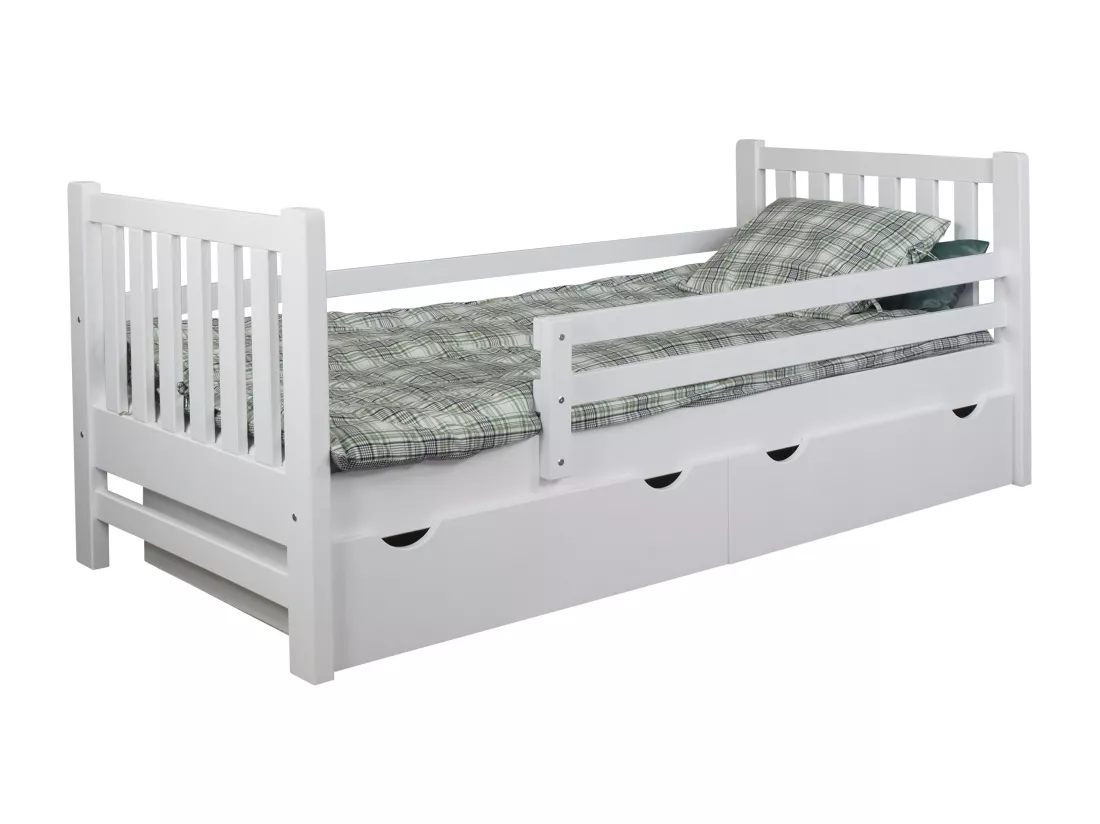 Tina 90x200 lit enfant en bois avec tiroirs, couleur blanc