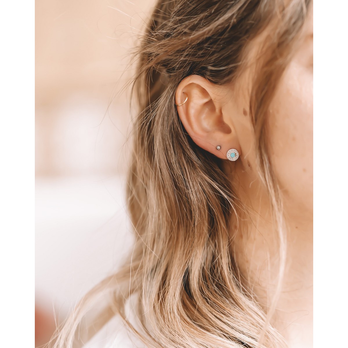 Boucles d'Oreilles Argent Mode Pierre Turquoise