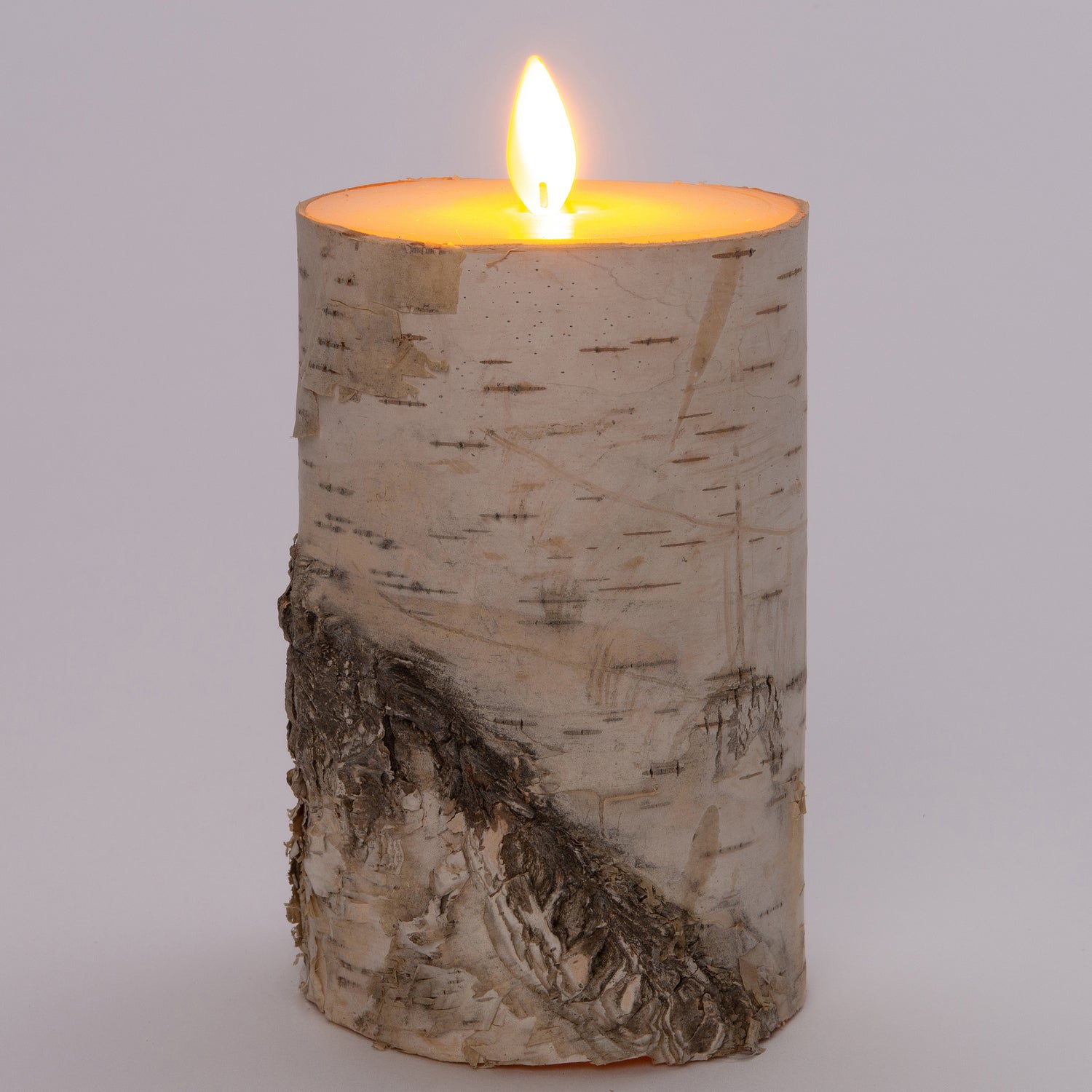 Anna's Collection LED stompkaars berkenhout structuur wit D 9 H 13,4 cm