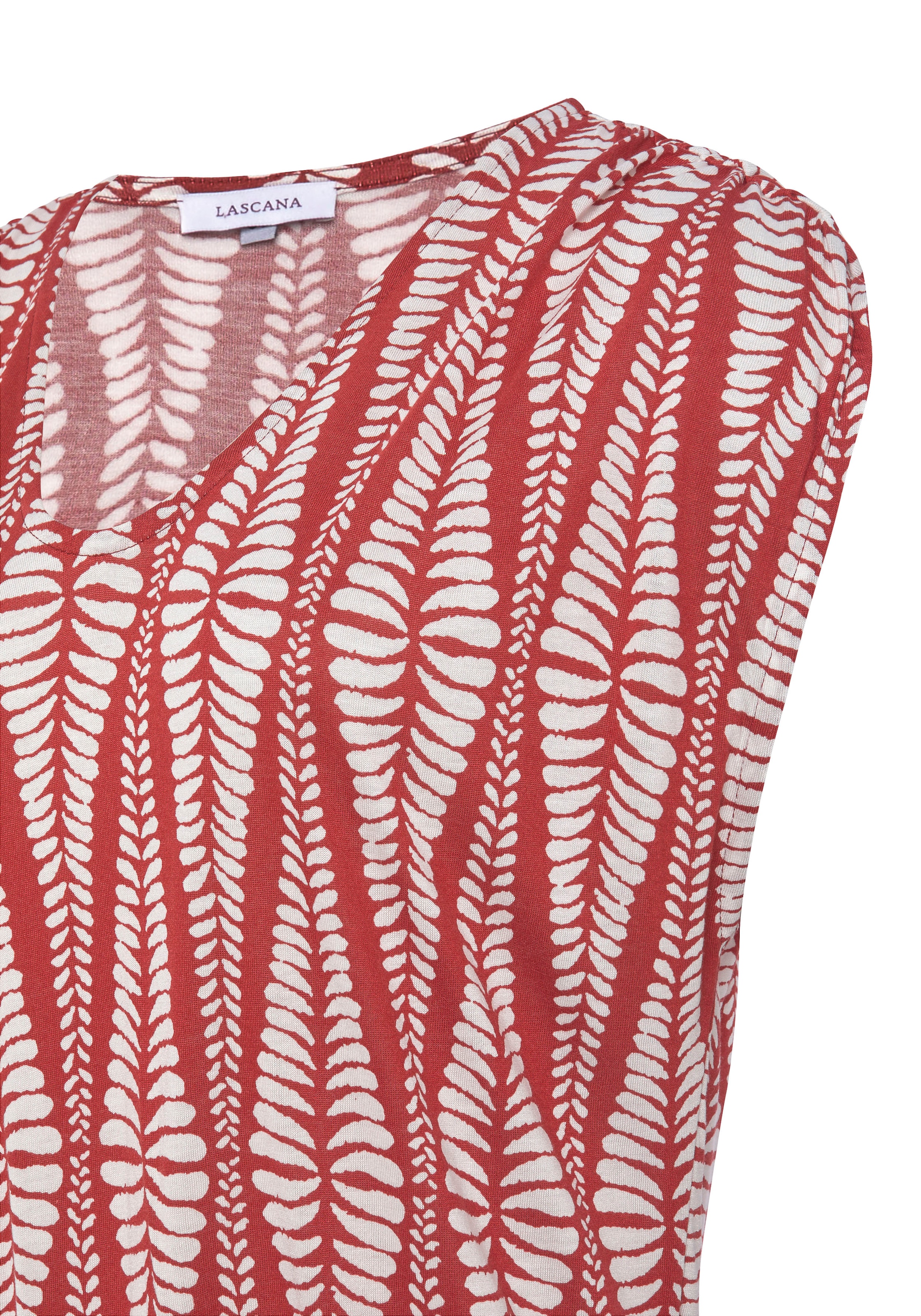 LASCANA Jerseykleid mit breitem Smokbund, kurzes Sommerkleid mit Alloverprint