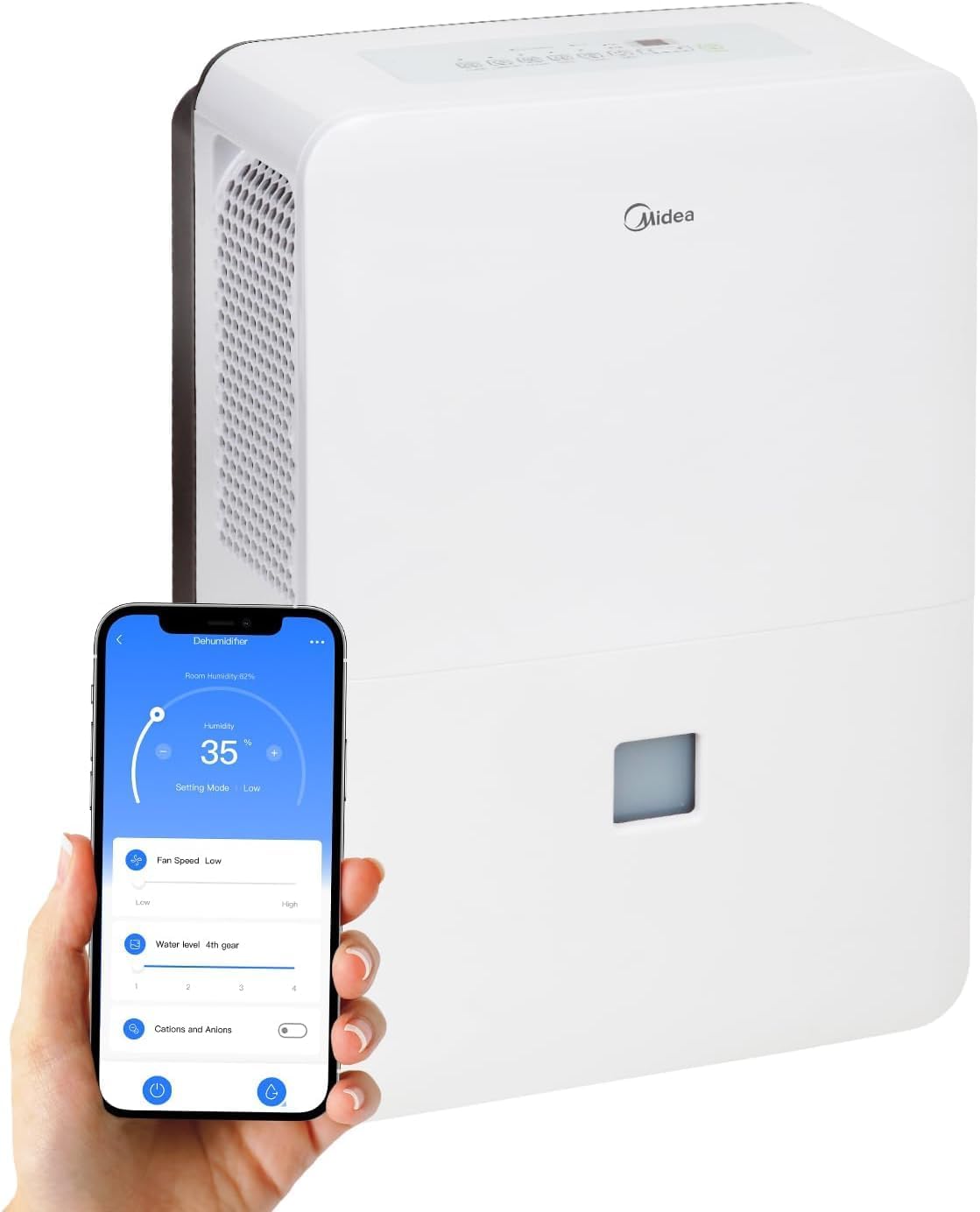 MIDEA Déshumidificateur industriel grande capacité 50 l pour humidité intérieure jusqu'à 112 m² / 300 m3 - Déshumidificateur d'humidité grands espaces avec réservoir amovible - Démufier faible
