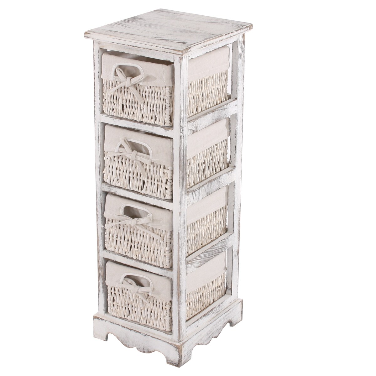 Regal Kommode mit 4 Korbschubladen 74x25x28cm, Shabby-Look, Vintage ~ weiß