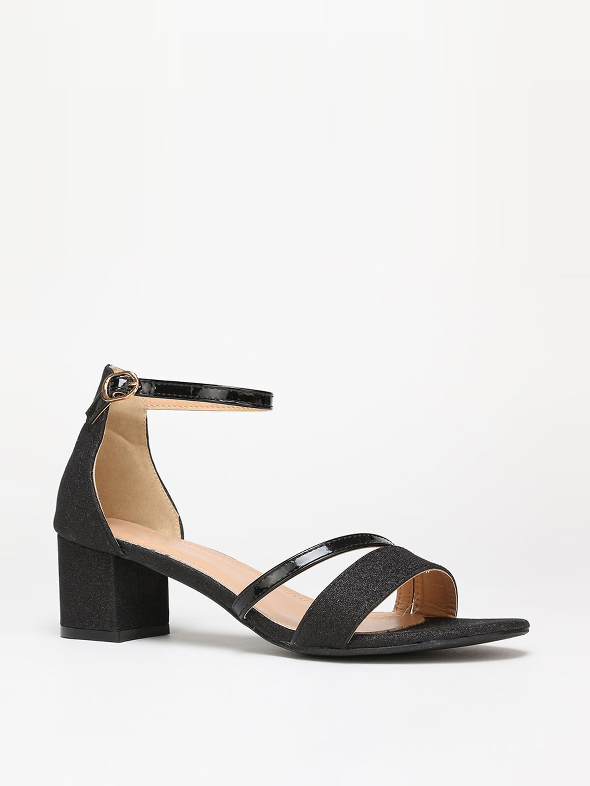Sandales pailletées et vernies grandes tailles- Noir