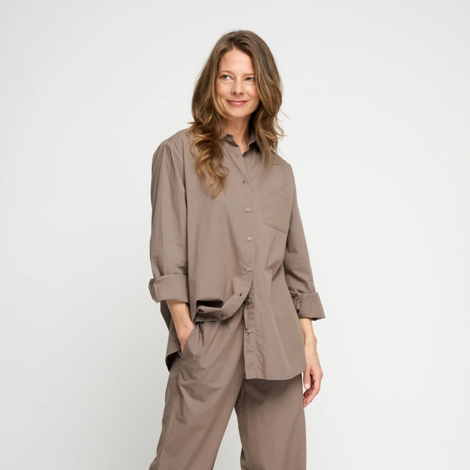 Moshi Moshi Mind  Gaia Poplin skjorte - Dark Taupe