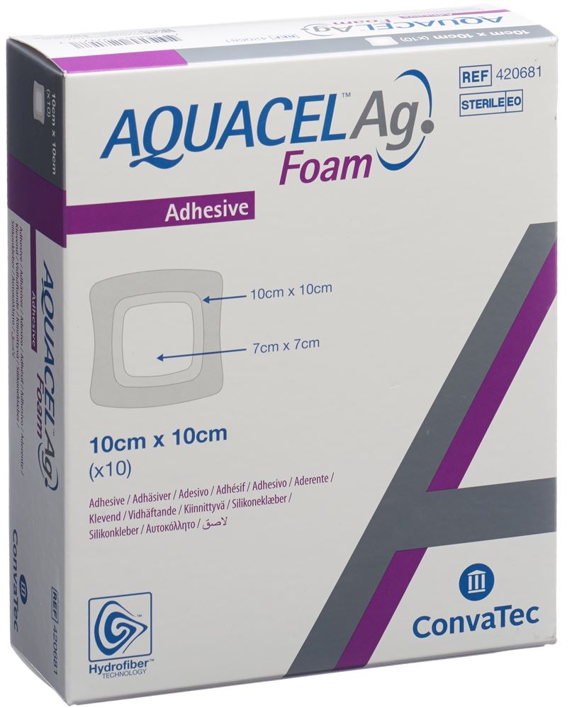 AQUACEL Ag Foam Schaumverband adhäsiv<br>10 Stück, 10x10cm