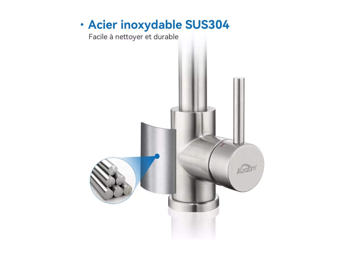 2PCS AURALUM MAX Mitigeur Cuisine à Ressort Spiralé avec 2 Fonctions Douchette Robinet d'évier Rotatif 360° en Inox 304 pour Cuisine, Brossé