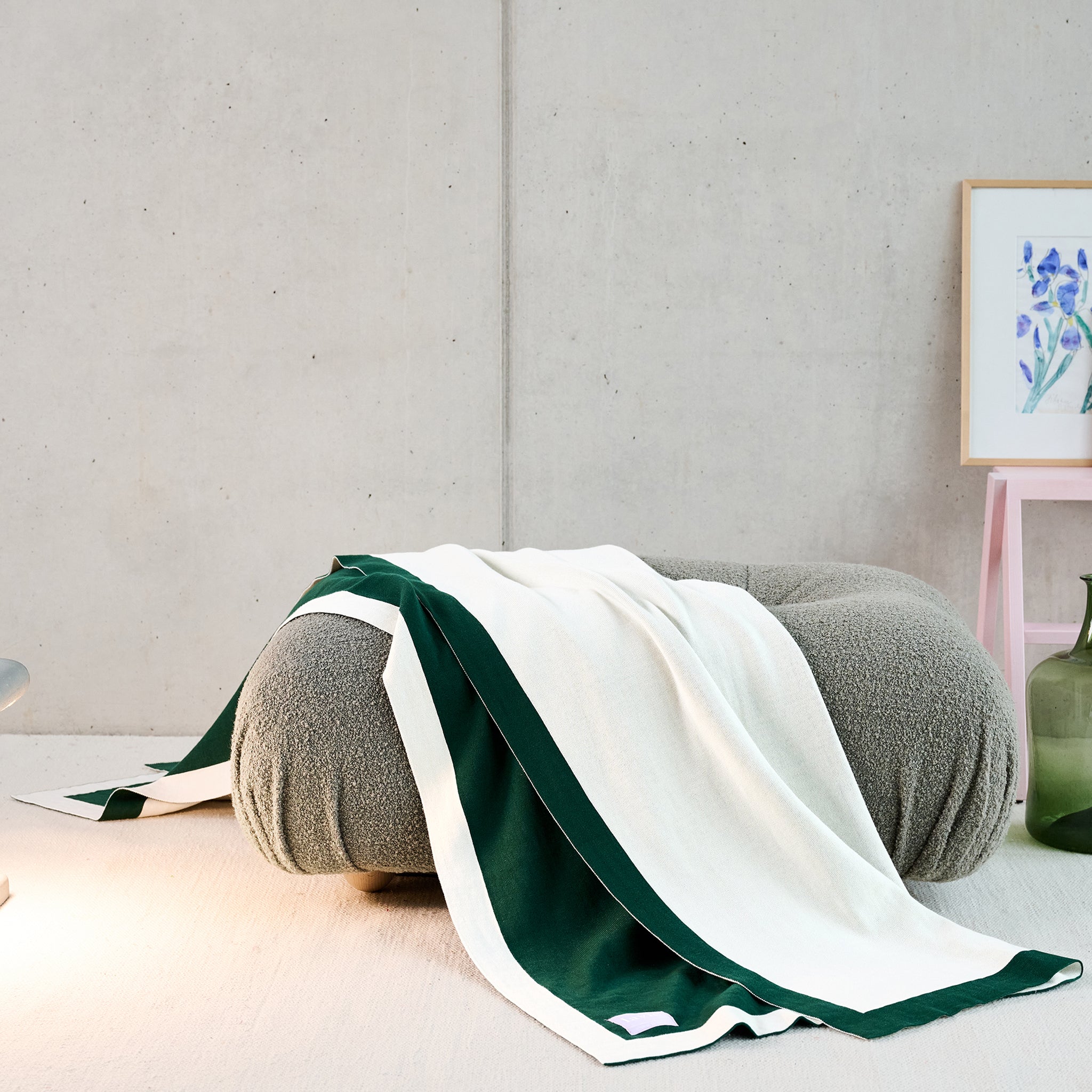 Wohndecke Lolla Dark Green/Undyed, Plaid 125x170 cm