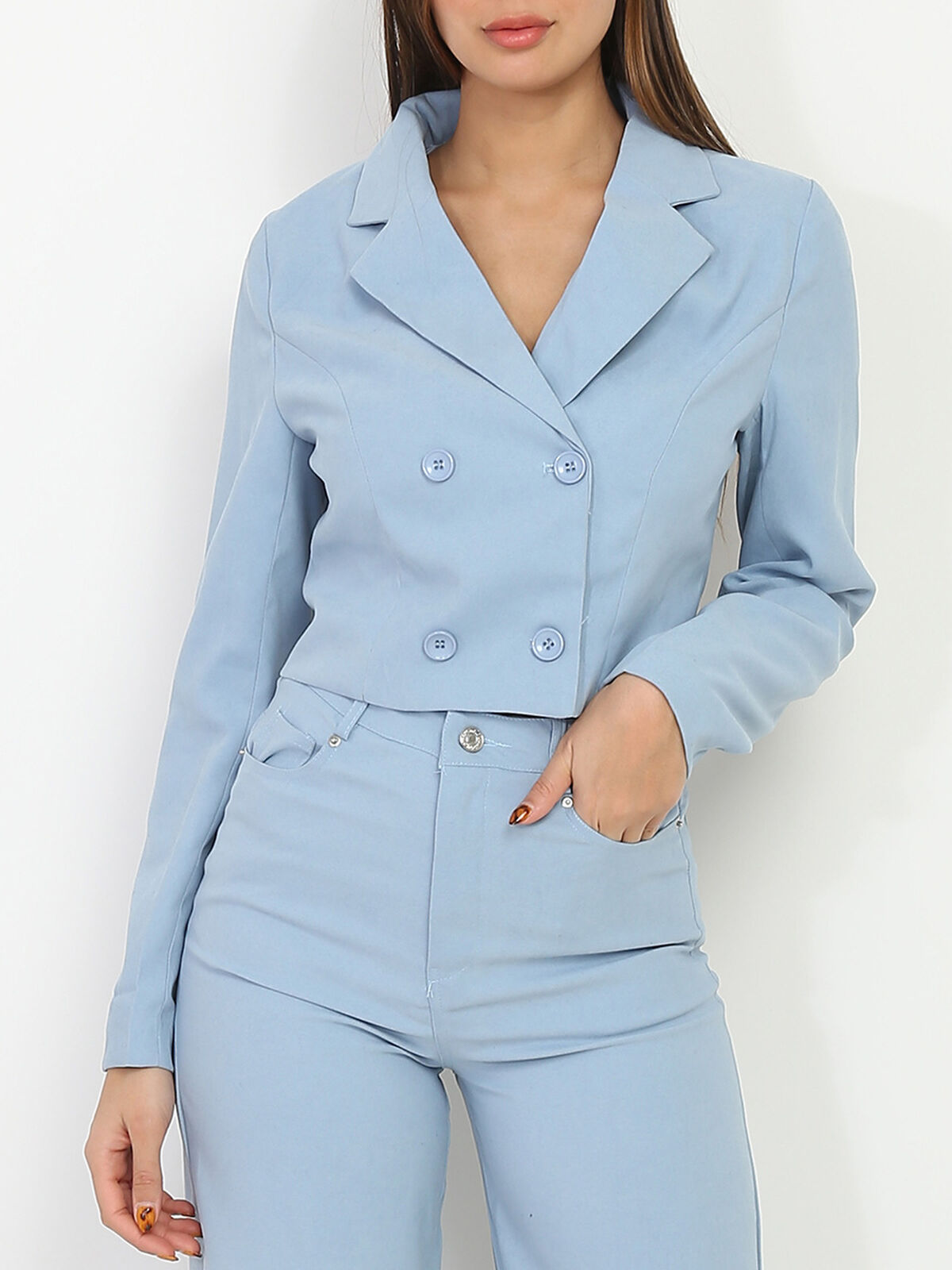 Blazer cropped- Bleu clair