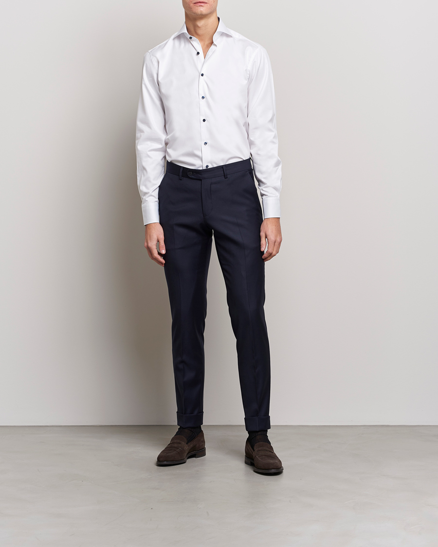 Stenströms Fitted Body Contrast Shirt White