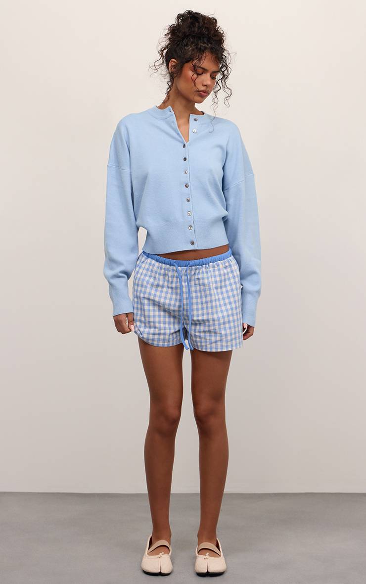 Blanc Short En Coton Vichy Avec Cordon De Serrage Contrasté