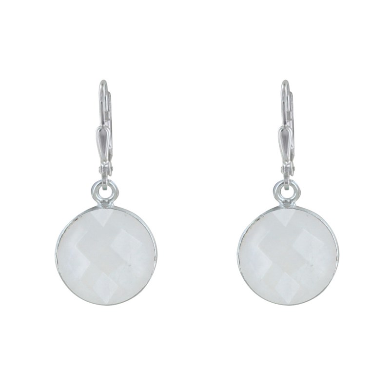 Boucles d'Oreilles Argent Disque de Pierre de Lune Facettée